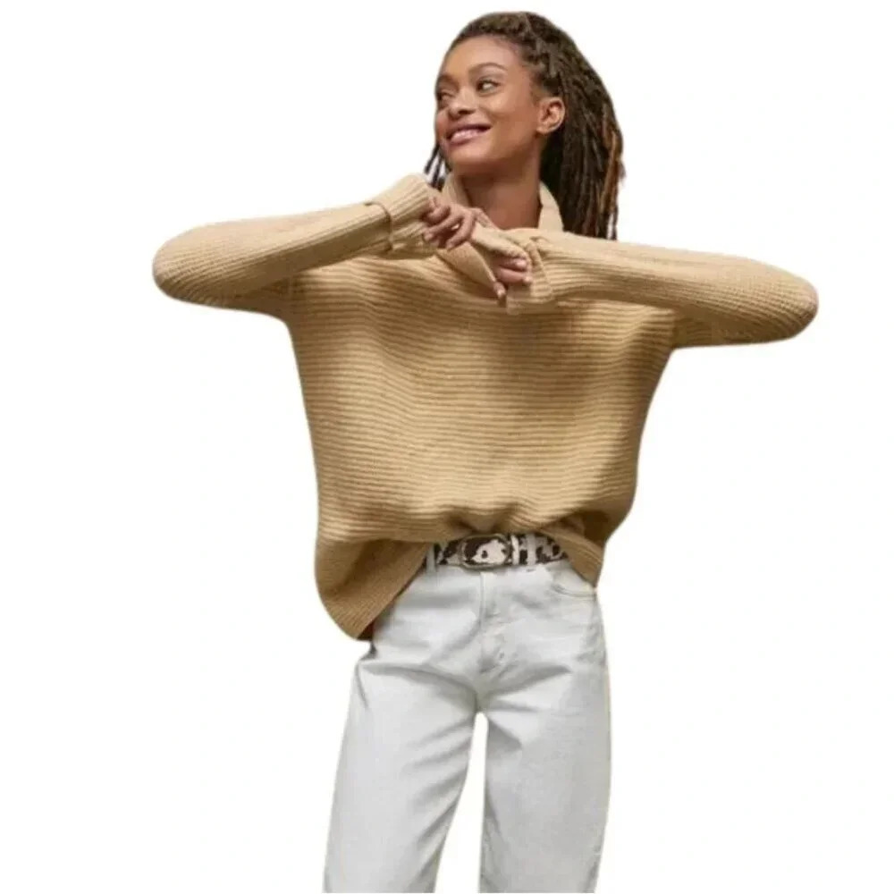 Anthropologie Womens  Size Small Pilcro Roll Neck Tan Chunky Sweater